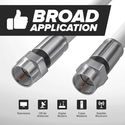 Vista 8 de Cable coaxial THE CIMPLE CO, 1 pie, RG6, Coax, cable de TV, flexible, para interior/exterior, cable para internet de alta velocidad, doble blindaje