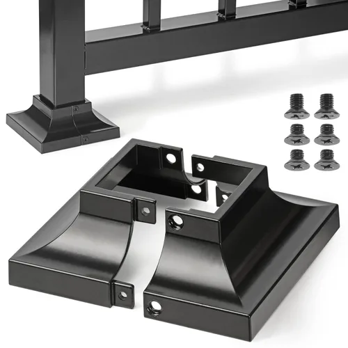 Vista 10 de 1 pieza Base de poste de cubierta de 2,5 cm de aluminio, falda de poste, pasamanos, escalera, base de barandilla de terraza y porche (negro)