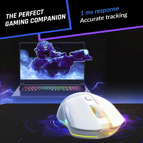 Vista 3 de KLIM Blaze Pro - Mouse inalámbrico recargable para juegos con base de carga RGB - Nuevo 2023 - Sensor de alta precisión y batería de larga duración