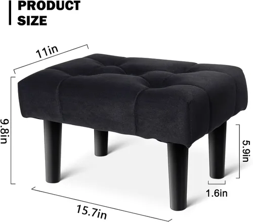 Vista 2 de HOUCHICS Reposapiés pequeño, otomano suave de terciopelo con patas de madera, reposapiés para sofá, asiento adicional para sala de estar, entrada