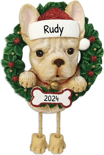 Vista 30 de Adornos de Navidad personalizados para perros 2024 – Corona de perro Beagle Adornos de Navidad para amantes de los perros, adorno de primera Navidad