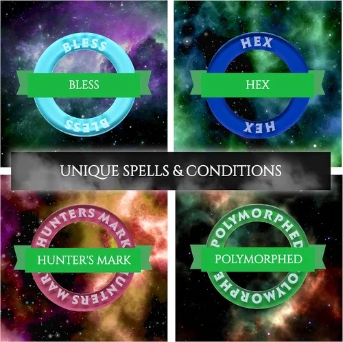 Vista 4 de Kraftex Anillos de condición DND [96 piezas]: Accesorios para Dungeon Masters para rastrear efectos de hechizos. Marcadores de condición Los