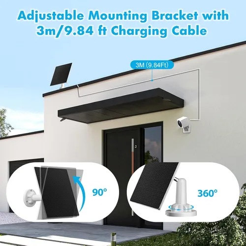 Vista 4 de Cargador de panel solar para cámara de seguridad al aire libre, paneles solares de 5 W con adaptador micro USB y USB C para cámara de batería