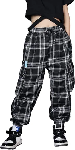 Vista 14 de Rolanko - Pantalones cargo para niñas, ropa callejera holgada, de hip hop, para bailar, de algodón, jogger para niños de 4 a 15 años Verde militar