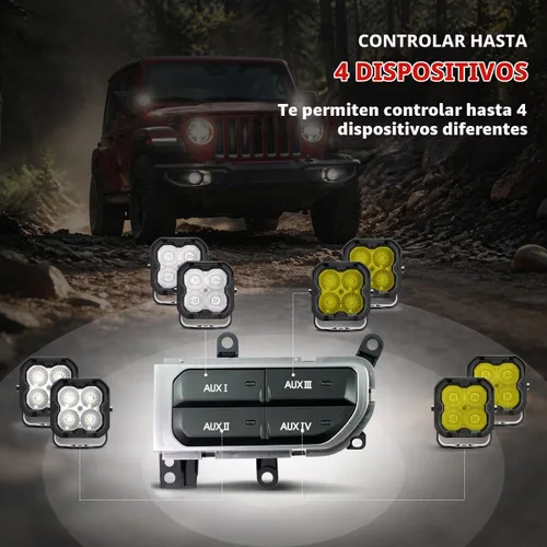 Vista 3 de LASFIT Kit de banco de interruptores auxiliares, panel de interruptor auxiliar Plug & Play estilo OEM, tablero de 4 botones 4 x 30 A para Wrangler