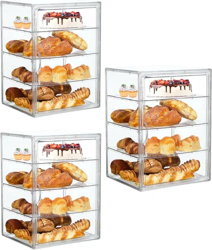 Vista 9 de Caja de pan, cajas de pan grandes para encimera de cocina, contenedor de almacenamiento de pan ajustable de 4 capas, cajas transparentes
