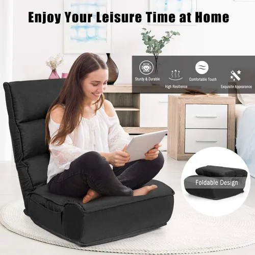 Vista 9 de DORTALA Silla de Piso Plegable para Adultos, Silla Gaming de Espuma con Memoria con Soporte Ajustable para Cabeza y Espalda de 5 Posiciones, Asiento