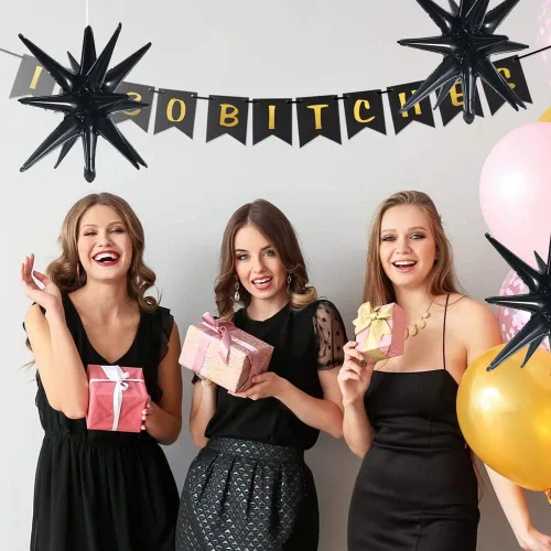 Vista 4 de TONIFUL 4 globos 4D enormes de estrella negra de 22 pulgadas, globos de aluminio de Mylar de estrella explosión para suministros de fiesta, telón