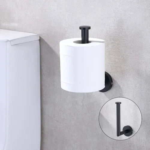 Vista 3 de TASTOS Soporte de papel higiénico negro mate de acero inoxidable, dispensador de rollos de papel higiénico para baño, soporte de pared redondo medio