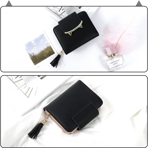 Vista 6 de heysun Mujer adorable pequeño cartera Orejas de gato cartera Dinero Clip Tarjeta de diseñador caso, negro