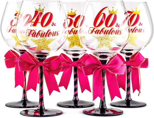 Vista 7 de Copa de vino de cumpleaños 40 y fabulosa para mujer, regalo divertido para mujeres que cumplen cuarenta años, mamá, mejor amiga, tía, hermana
