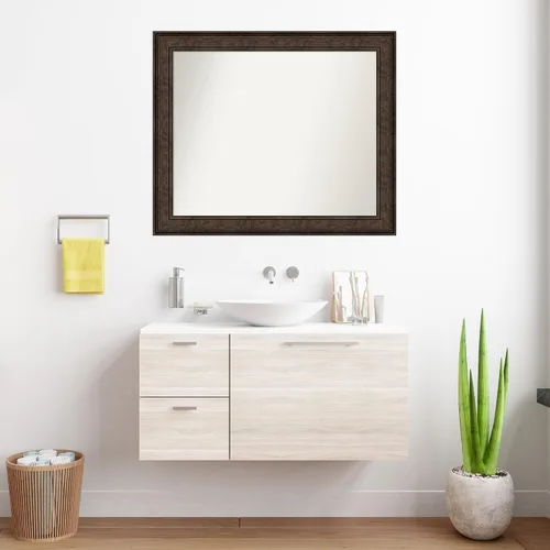 Vista 396 de Amanti Art Espejo de pared personalizado no biselado (25 x 25 pulgadas), marco de bronce acentuado, varios tamaños personalizados, espejo de baño