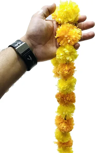 Vista 5 de Guirnalda de caléndula de 5 piezas de 5 pies Decoración de manto de fiesta de boda india/americana, guirnaldas de imitación de guirnaldas de boda