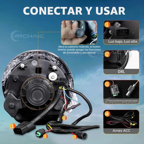 Vista 7 de Archaic Faros delanteros compatibles con Mini Coopers R50 R52 R53 2001-2007, luces delanteras W señales de giro secuenciales, animación DRL, par