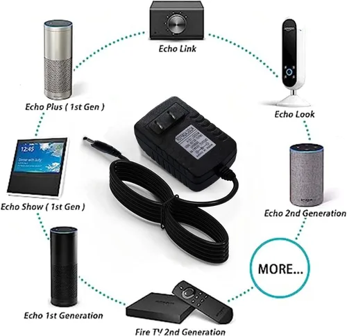 Vista 3 de Adaptador de corriente de repuesto de 21 W, cargador de Echo Enchufe de CC de 0.138 x 0.053 in compatible con Echo de 1ª y 2ª generación, cámara