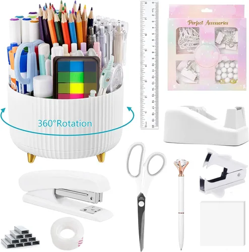 Vista 36 de Suministros de oficina, accesorios de escritorio negros, juego de suministros de oficina, juego de grapadora y dispensador de cinta, tijeras
