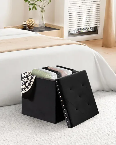 Vista 2 de B FSOBEIIALEO - Otomana de almacenamiento con forma de cubo plegable con capuchón - Otomanas con almacenamiento, cubierta de mesa de café, taburete