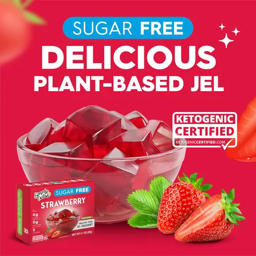 Vista 5 de Simply Delish Postre natural de gelatina de fresa, sin azúcar, sin OMG, sin gluten, sin grasa, vegano, apto para dieta cetogénica, 0.7 onzas