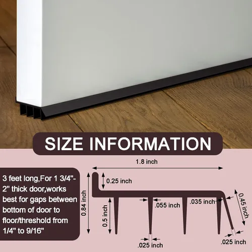 Vista 2 de 2 unidades de 3 pies de base de puerta de vinilo con cinta adhesiva autoajustable, tira de agua debajo de la base de la puerta con tapa para goteo