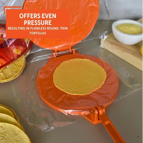 Vista 4 de IMUSA USA Prensa de tortilla de aluminio de 8 pulgadas, color naranja