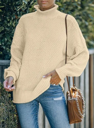 Vista 5 de Dokotoo suéteres de cuello alto para mujer, de manga larga tipo globo, para otoño e invierno 2025