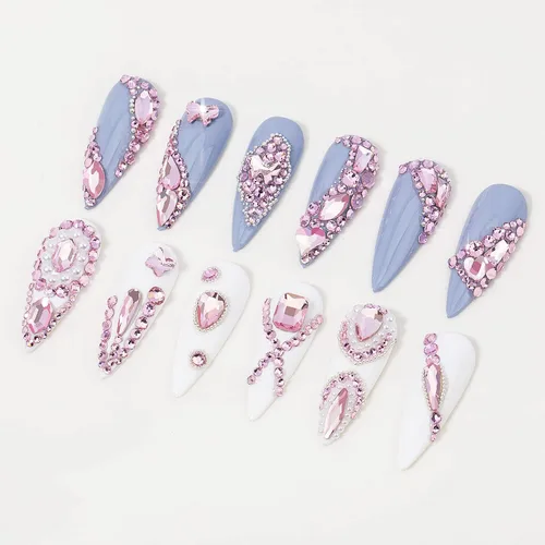 Vista 6 de Kit de diamantes de imitación de cristal 3D rosa claro multiformas para uñas, mezcla de 0.031 in, cuentas redondas plateadas para uñas, gemas