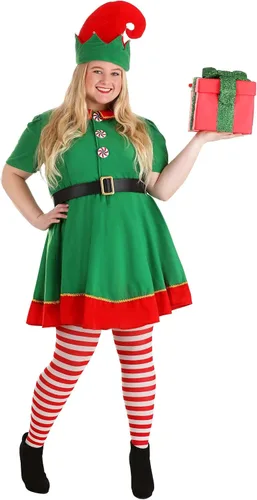 Vista 2 de Plus Size Holiday Elf Costume for Women Adult Christmas Dress