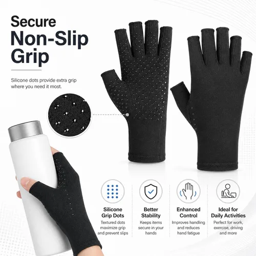 Vista 2 de Guantes de artritis – Compresión sin dedos para aliviar el dolor de las articulaciones, guantes de mano cálidos para túnel carpiano para mujeres