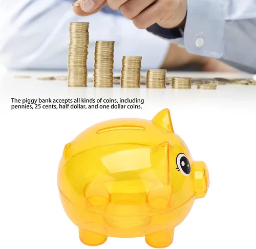 Vista 4 de Hucha de cerdito, caja de ahorro de dinero, caja de ahorro de monedas, caja de ahorro transparente, alcancía de cerdo de dibujos animados, alcancía