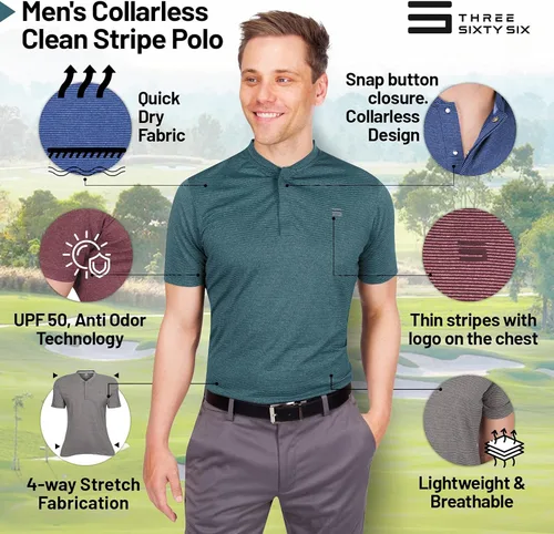 Vista 5 de Three Sixty Six Camisas de golf para hombre Polo de secado rápido con cuello Elástico en 4 direcciones y UPF 50
