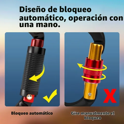 Vista 3 de FVW Mosquetones de bloqueo automático para escalada en roca, mosquetones profesionales de 25KN (5620 lbs) resistentes para rapel, columpio, rescate