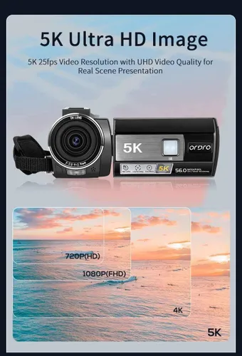 Vista 2 de ORDRO Videocámara de visión nocturna 5K 30MP 24FPS Vlogging Cámara digital de 3.0 pulgadas con pantalla táctil IPS con luz IR, control remoto