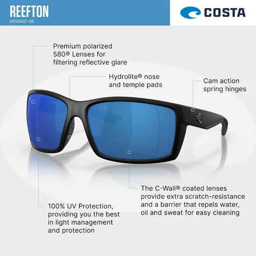 Vista 4 de Costa Del Mar Mens Reefton Rectangular Sunglasses Oscuro/Espejo Azul Polarizado-580p