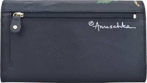 Vista 2 de Anuschka Cartera asimétrica de cuero curtido genuino pintado a mano para mujer, protección RFID, cierre de botón a presión