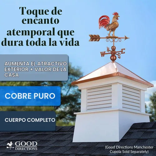 Vista 4 de Good Directions - Veleta de gallo enano rojo de cobre con pátina multicolor acabada a mano