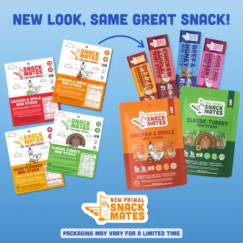 Vista 5 de New Primal Snack Mates Mini Chicken Stick Variety, tres sabores, 15
