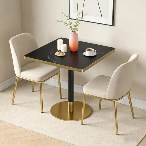 Vista 15 de SSLine - Mesa de comedor cuadrada de piedra sinterizada para 2, mesa