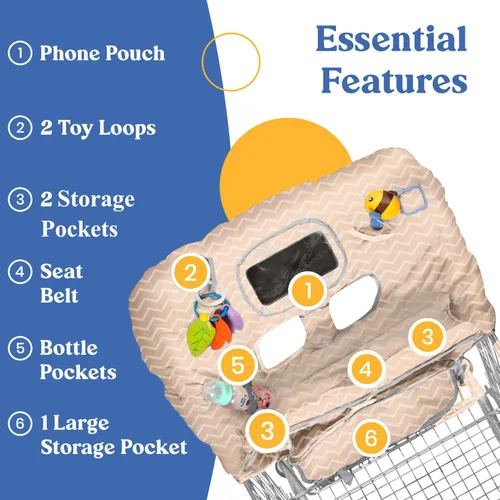 Vista 4 de PILLANI Asiento de carrito de compras para bebé, funda de silla alta para asiento de restaurante - Funda de carrito de comestibles para bebé niña
