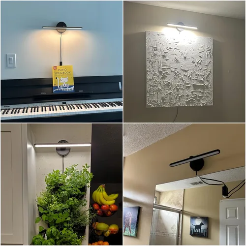 Vista 9 de Lámparas de baño con enchufe de 15.75 pulgadas, modernas luces negras de tocador sobre el espejo, luz cálida de 3000 K, no regulable, luz de imagen