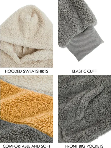 Vista 3 de Meikulo Sudadera con capucha de sherpa con bloques de color para niños, sudadera con capucha y bolsillo, de 5 a 14 años