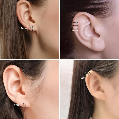 Vista 2 de 2 Pairs Double Hoop Earrings, Gold Cartilage Earrings for Women, Small Silver Helix Piercing Jewelry,Spiral Nose Ring Tiny Twist Earrings as Gift