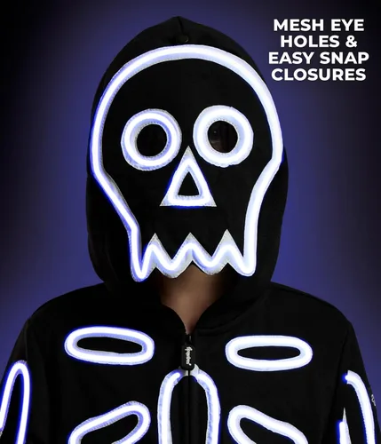 Vista 4 de Tipsy Elves Disfraz de esqueleto de Halloween para niños, overol unisex con Luz LED