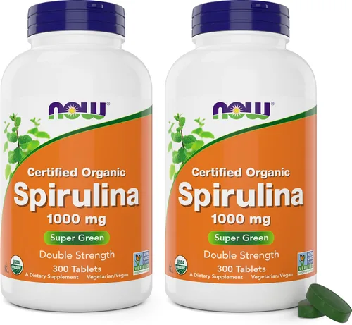 Vista 10 de NOW Foods Tabletas de Espirulina Orgánica 1000mg - 300 unidades - Suplemento de Superalimento Verde Integral, Doble Fuerza - Sin OMG