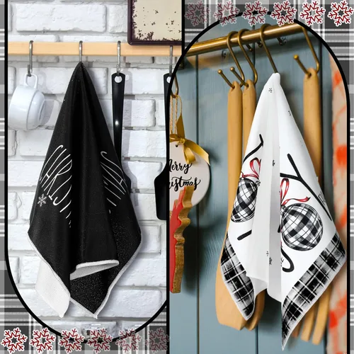 Vista 2 de Bencailor 6 piezas de paños de cocina de Navidad absorbentes de microfibra suave estilo casa de campo de 16 x 24 pulgadas, paños de cocina