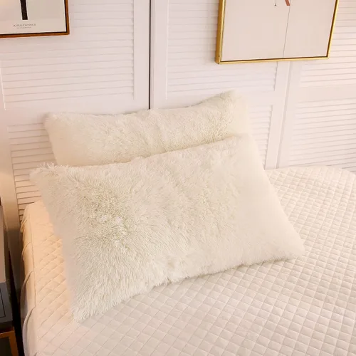 Vista 10 de LIFEREVO Paquete de 2 fundas de almohada de piel sintética, serie de lujo decorativa para el hogar de felpa peluda, funda de almohada peluda súper