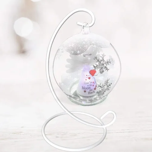Vista 6 de BANBERRY DESIGNS Soportes de exhibición de adornos de Navidad, metal blanco, juego de 3 soportes para adornos de Navidad, terrario, farol, soportes