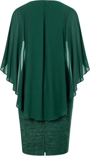 Vista 2 de Hanna Nikole Vestidos de lentejuelas para mujer, de gasa, con volantes, manga de capa, para fiesta, club, cóctel