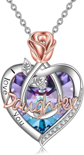 Vista 37 de Joyería de plata esterlina 925 para mujer, collar con pendiente de flor y corazón de cristal, para cumpleaños, regalos para mamá, abuela, esposa 01