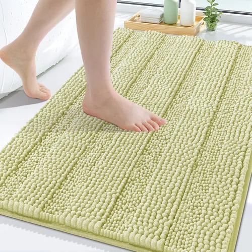 Vista 214 de Grandaily Alfombras de baño de felpilla a rayas de 24 x 16 pulgadas, extra gruesas y suaves, absorbentes, parte trasera de goma, alfombra de ducha
