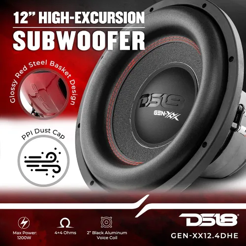 Vista 2 de DS18 GEN-XX12.4DHE - Subwoofer para automóvil de alta excursión de 12 pulgadas, 1000 vatios, bobina de voz dual máxima, 4+4 ohmios (1 altavoz)